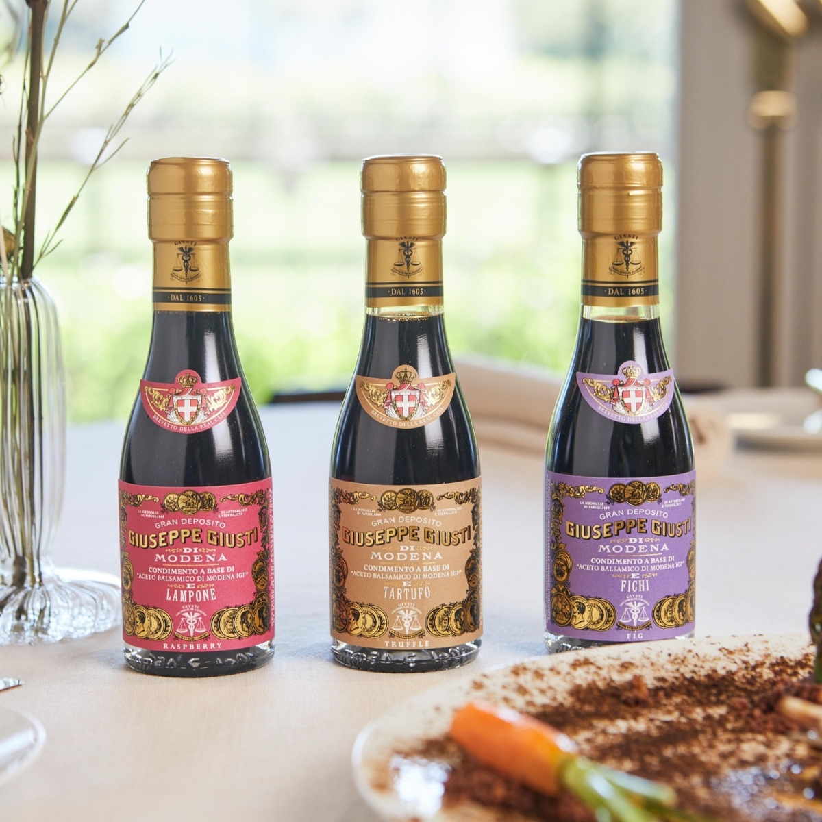 Giuseppe Giusti Balsamic Vinegar Trio Gift Set from Italy-100 ml each one (4) Giuseppe Giusti Elegance Trio Infused Balsamic Vinegar Set (100ml Each)